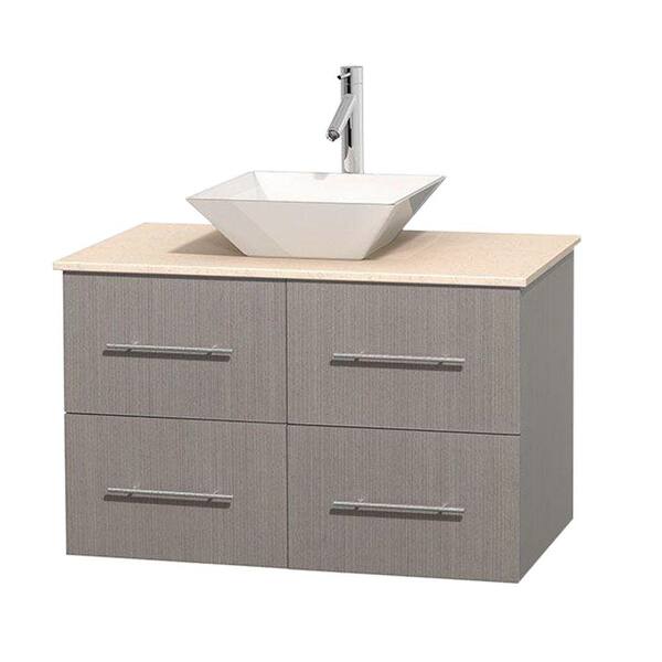 Wyndham Collection Centra 36 in. Vanity in Gray Oak with Marble Vanity Top in Ivory and Porcelain Sink