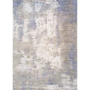 Mirage Grey/Blue 10 ft. x 14 ft Abstract Bamboo Silk Area Rug