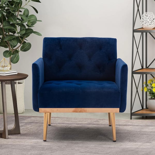 HOMEFUN 31 in. Modern Navy Blue Velvet Arm Chair with Rose Golden Metal Legs