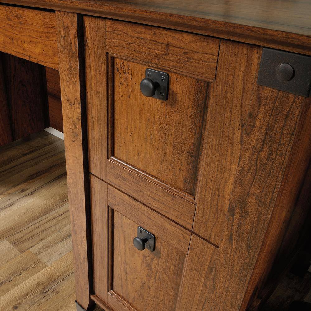 Rustic Washington Cherry Executive Workstation with Filing Cabinet