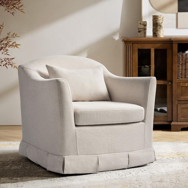 Albina Linen Modern Slipcovered 360-Degree Swivel Armchair