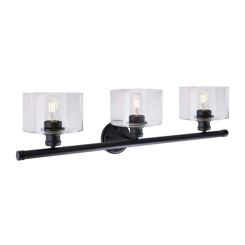 Zane 3-Light Black Bath Vanity Light with Clear Glass