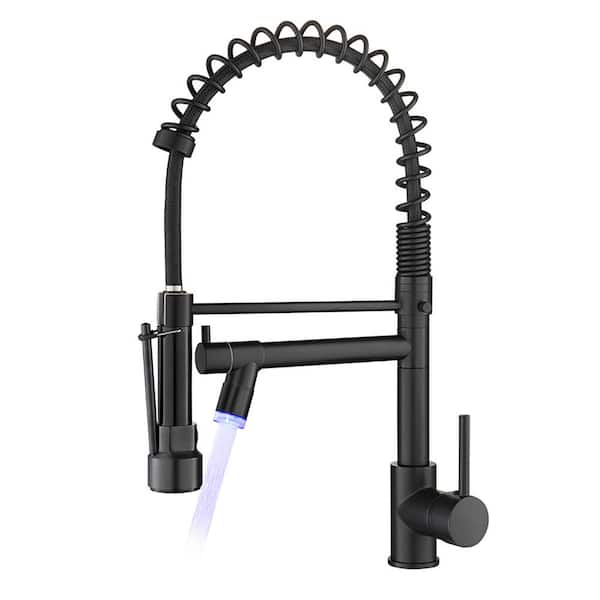 Staykiwi Single Handle High Arc LED Pull Out Sprayer Kitchen Faucet in Matte Black