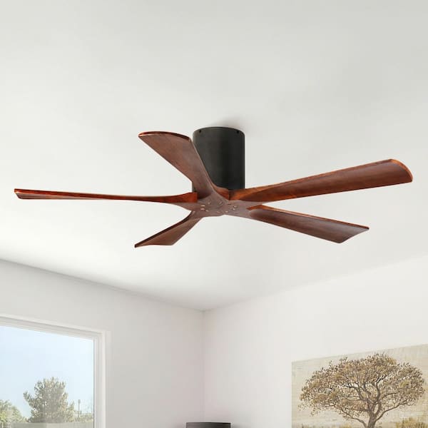 52 in. Indoor Black 5 Solid Wood Blades Flush Mount Standard Ceiling Fan with DC Motor and Remote Control Included