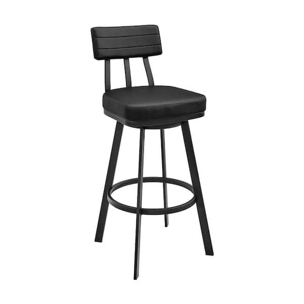 Benjara 37 in. Black Low Back Metal Frame Bar Stool with Faux Leather Seat