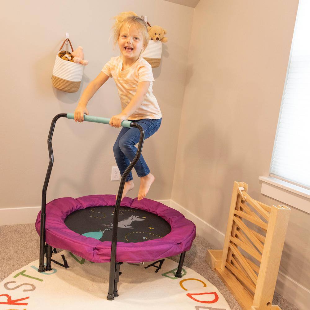 36-Inch Purple Kids' Round Mini Trampoline with Handlebar