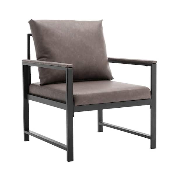 mieres Mid-Century Style Gray Faux Leather Upholstered Steel Frame Accent Chair Armchair