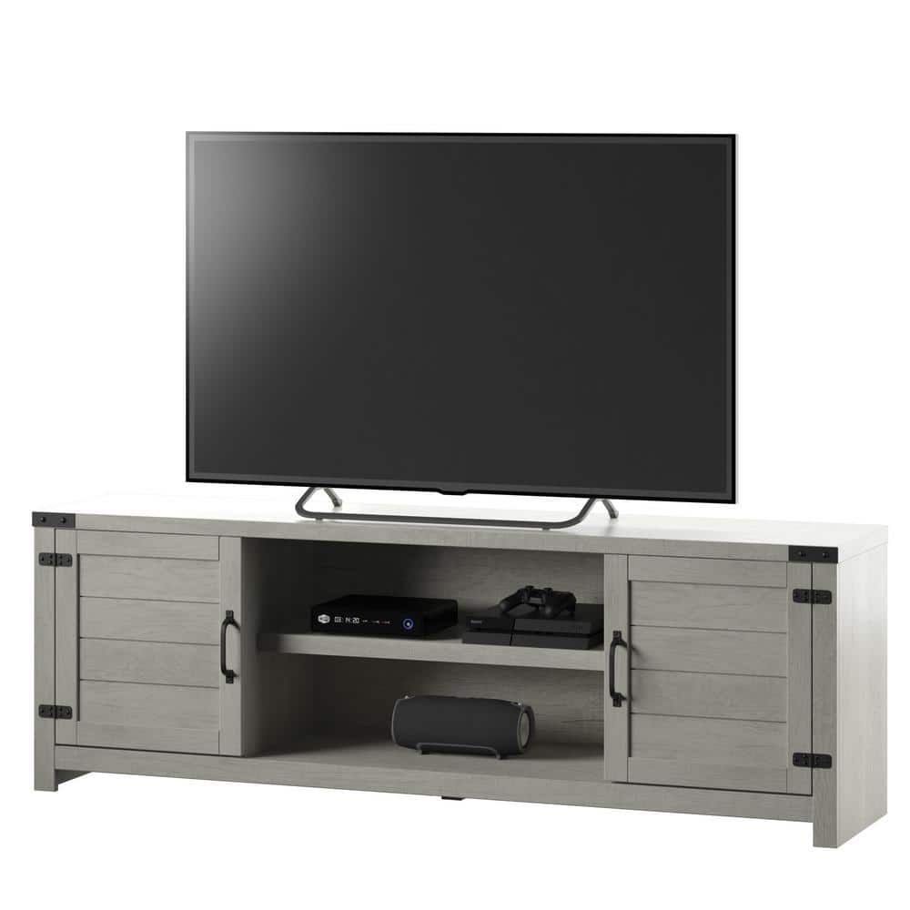 Gray Oak 70" TV Stand with Cabinets and Adjustable Shelves