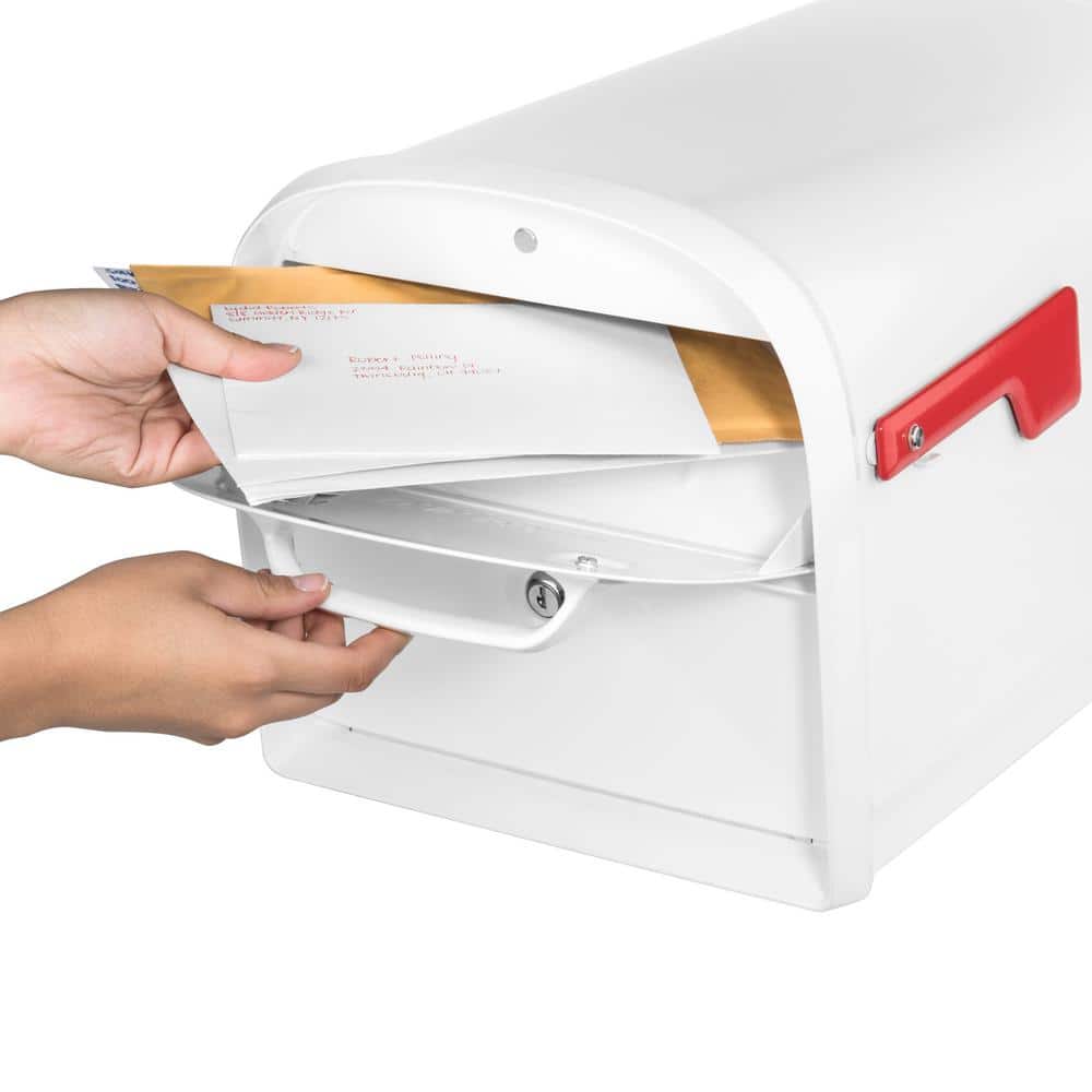 Large White Steel Lockable Post Mount Mailbox
