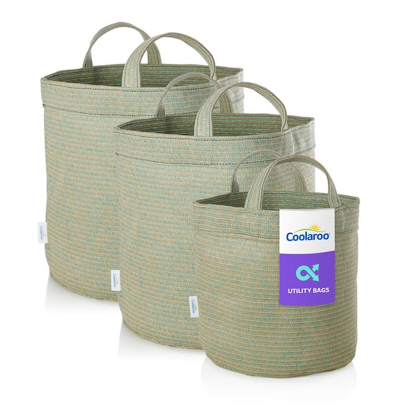 Assorted Gallon Size Reusable Fabric Collapsible Storage Bin with Handles, River Gum (3-Pack)