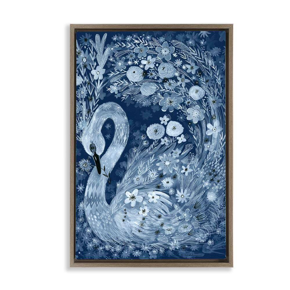 Swirling Florals Swan by Kay Widdowson Brown Floater Frame Animal Graphic Art Print 31 in. x 21 in. price history on PriceWatchPro