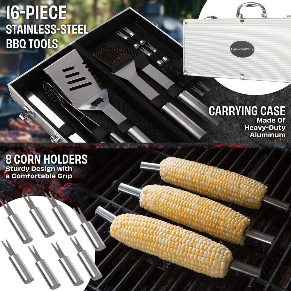 16-Piece Stainless Steel BBQ Grill Tool Set with Aluminum Case