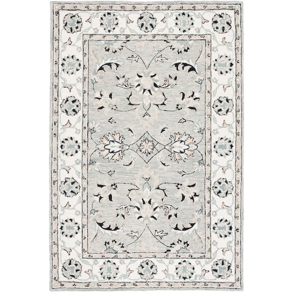 SAFAVIEH Micro-Loop Grey/Ivory 5 ft. x 8 ft. Border Persian Area Rug