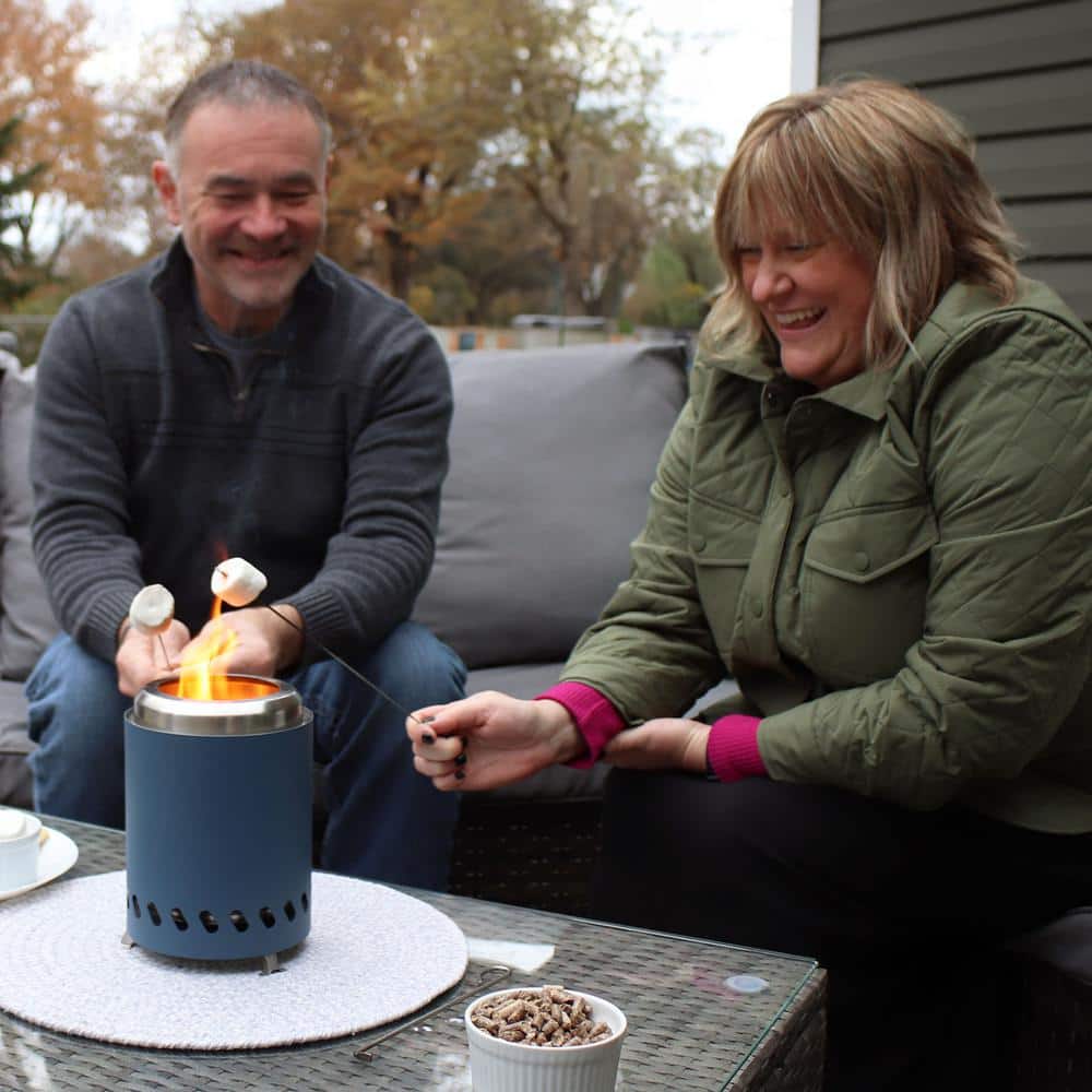 Blue Stainless Steel Tabletop Smokeless Fire Pit with Foldable Legs
