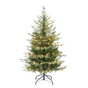 4.5 ft. Pre-Lit Slim Balsam Fir Artificial Christmas Tree, 1069 PE/PVC Tips, 200 UL Clear Incandescent Lights