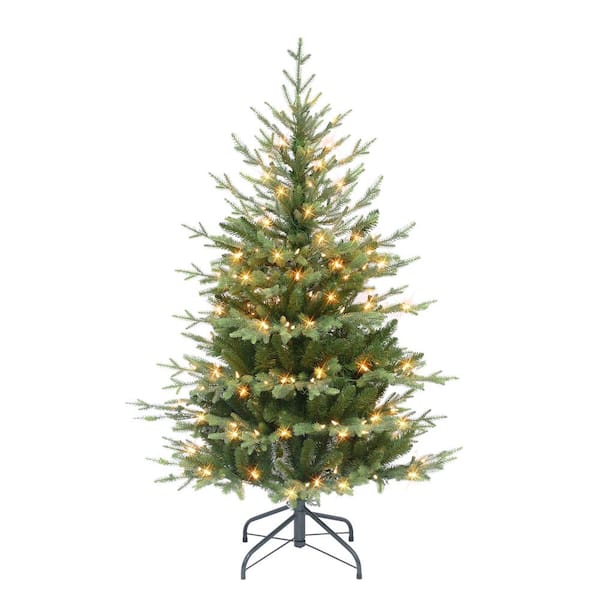 Puleo International 4.5 ft. Pre-Lit Slim Balsam Fir Artificial Christmas Tree, 1069 PE/PVC Tips, 200 UL Clear Incandescent Lights