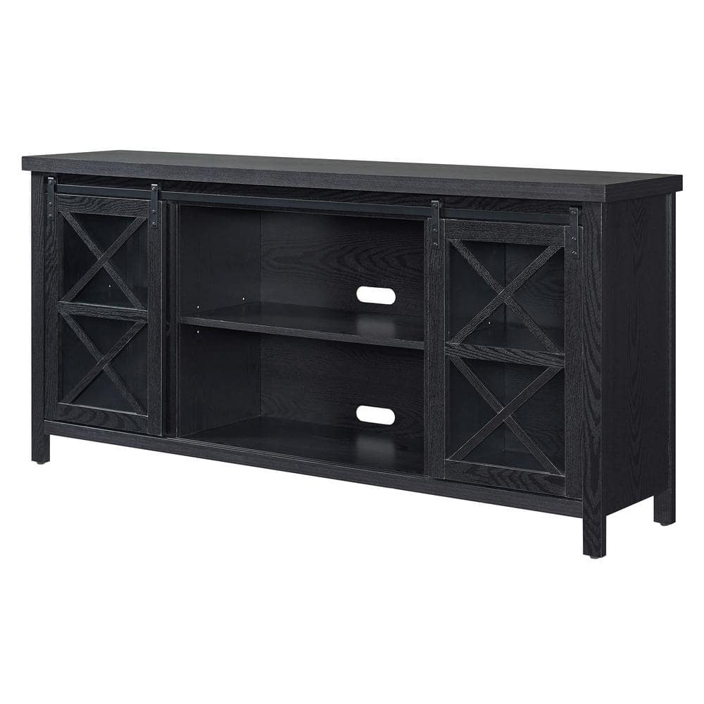 Clementine Transitional 68'' Black Grain Metal TV Stand with Cabinet
