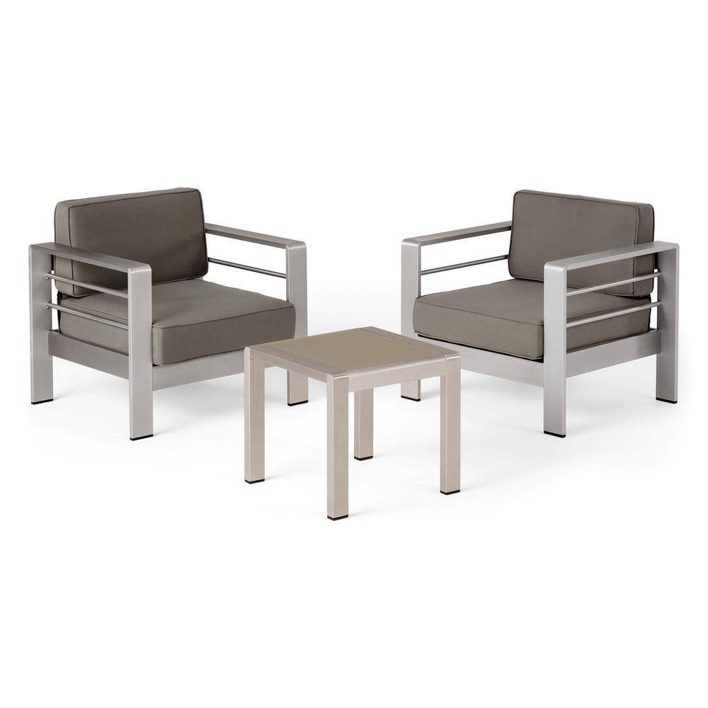 Cape Coral Silver 3-Piece Aluminum Outdoor Patio Conversation Set with Khaki Cushions price history on PriceWatchPro