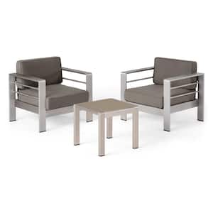 Cape Coral Silver 3-Piece Aluminum Outdoor Patio Conversation Set with Khaki Cushions
