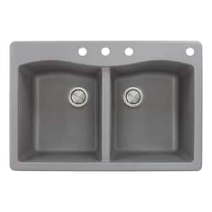 Aversa Drop-in Granite 33 in. 4-Hole Equal Double Bowl Kitchen Sink in Grey