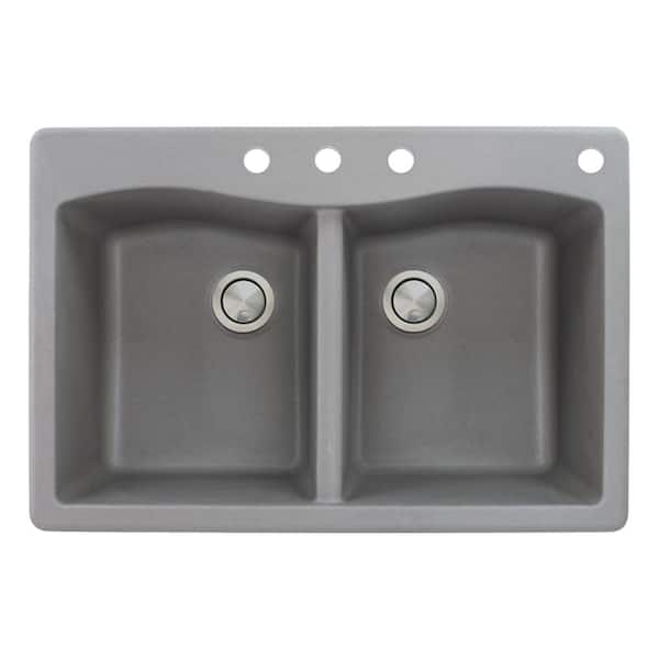 Aversa Drop-in Granite 33 in. 4-Hole Equal Double Bowl Kitchen Sink in Grey