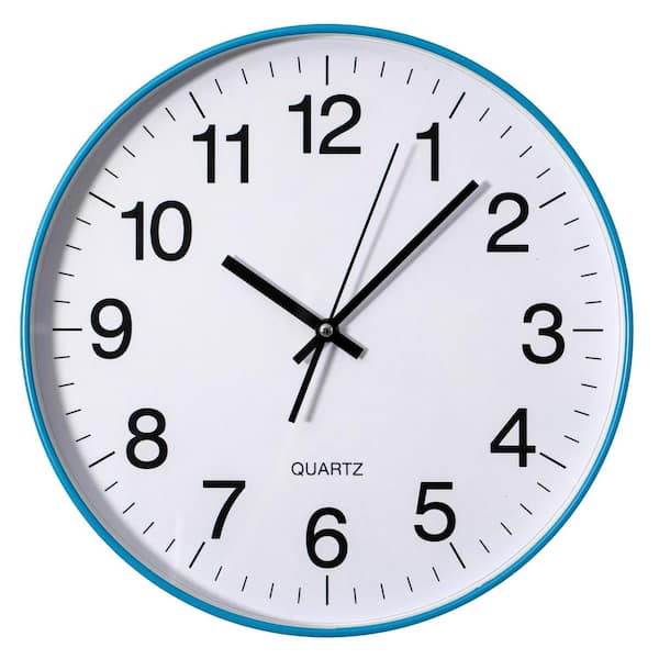 CLOCKWISE Blue 14-In Analog Clock-Silent, Non-Ticking for Wall-Battery-Operated Perfect for Home Office, Farmhouse Kitchen