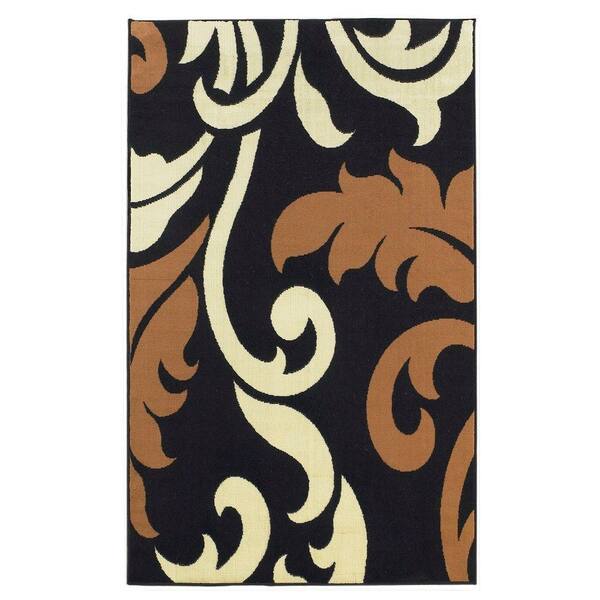 Linon Home Decor Capri Collection Black and Beige 4 ft. x 7 ft. Indoor Area Rug