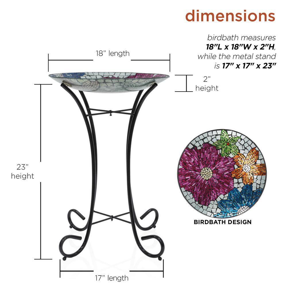 Alpine 18" Multicolor Mosaic Glass Bird Bath with Stand