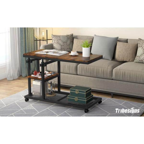 Tall Side Table, Industrial End Telephone Table with Adjustable Mesh  Shelves, Small Entryway Table, Laptop Table