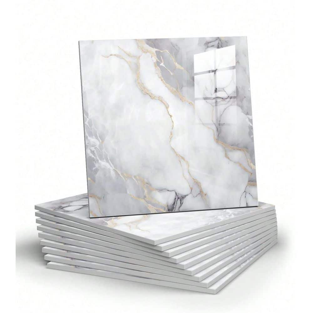 11.8 in. W x 11.8 in. H 10-Piece Marble Peel and Stick Backsplash Tile, Glue Up Back Shower Wall Panels in Gray White price history on PriceWatchPro