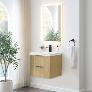 Livia 24 in. W Single Sink Floating Bath Vanity in Nature Brown with White St1 Top and Mirror