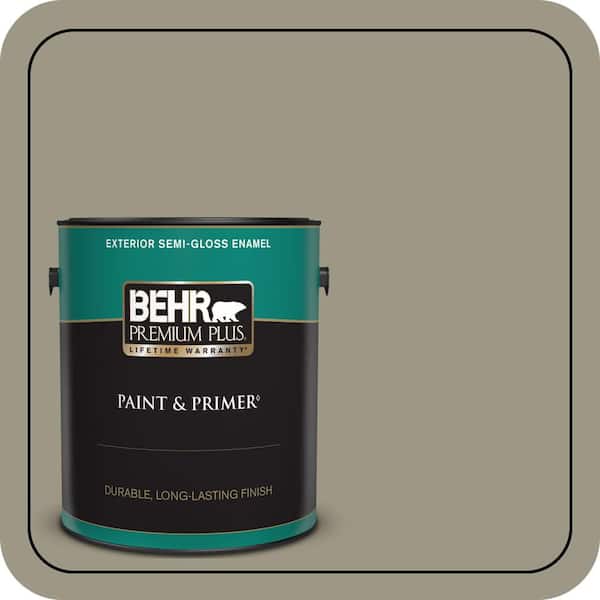 BEHR PREMIUM PLUS 1 gal. #PPU8-20 Dusty Olive Semi-Gloss Enamel Exterior Paint & Primer