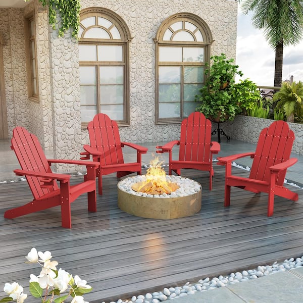 Lue Bona Red Miranda Folding Recycled Plastic Outdoor Patio Adirondack Chair With Cup Holder For