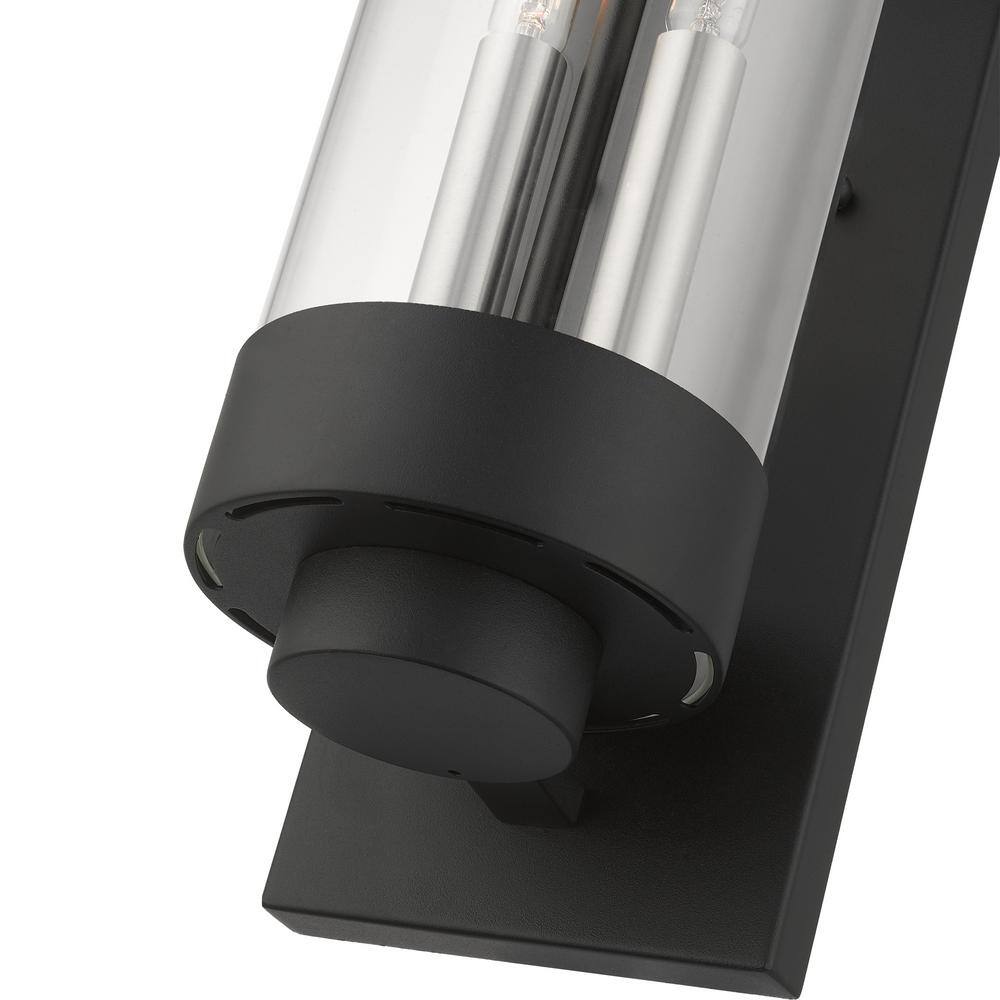 Hillcrest Textured Black Stainless Steel 2-Light Outdoor Wall Lantern