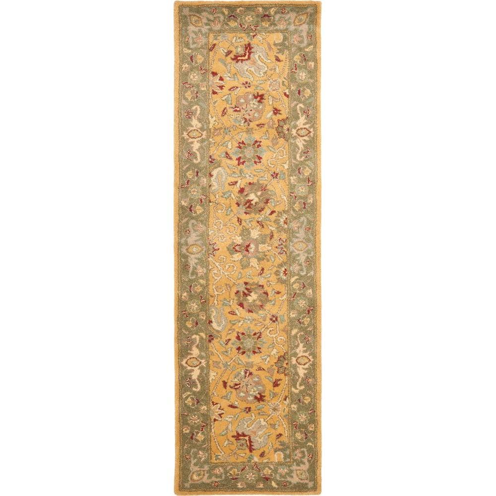 Antiquity Gold and Green Hand-Tufted Wool Runner Rug