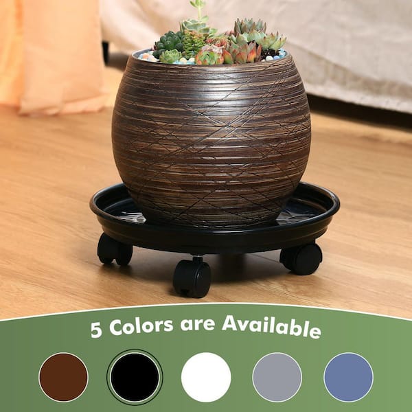 SenQWFa 11.8 in. Round Black Plastic Rolling Plant Caddy with