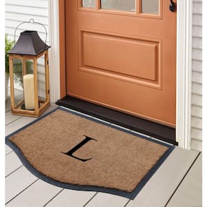 A1HC Solid Black 24 in. x 38 in. Rubber and Coir Floral Border Outdoor Durable Monogrammed L Door Mat