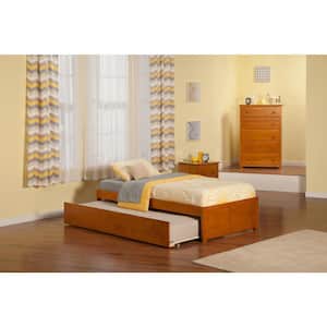 Concord Brown Solid Wood Frame Twin Platform Bed with Footboard and Twin Trundle