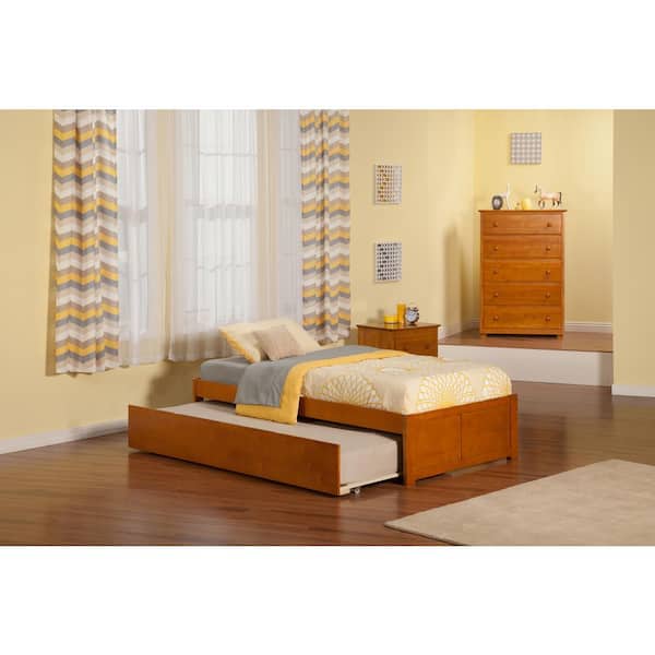 AFI Concord Brown Solid Wood Frame Twin Platform Bed with Footboard and Twin Trundle