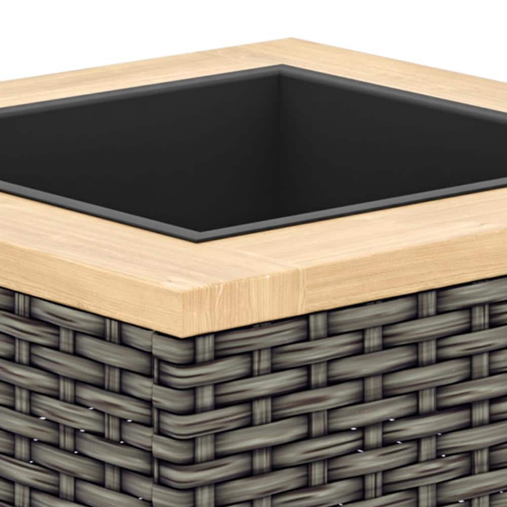 Boca Raton 18" Brown Rattan and Acacia Outdoor Planter