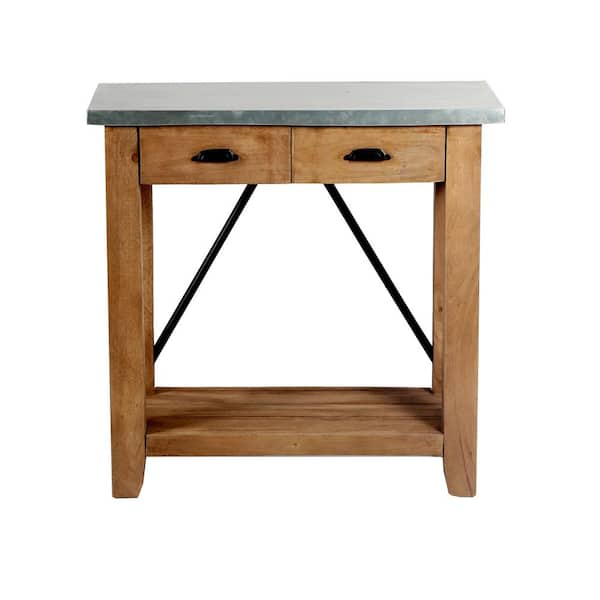 Alaterre Furniture Millwork 30 in. Silver Rectangle Metal Console Table with 2-Drawers