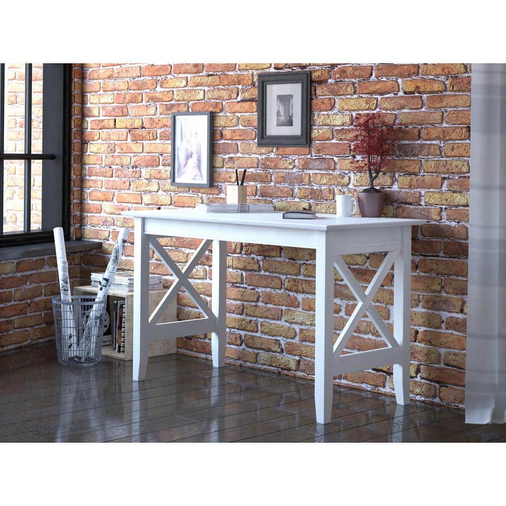 Crossed Design Solid Hardwood White Writing Desk with Drawer