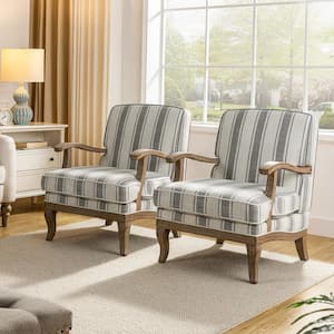 Quentin Farmhouse Style Upholstered Grey Arm Chair with Graceful Feet Curves and Comfortable Cushion (Set of 2)