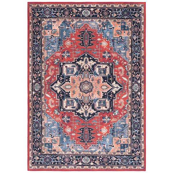 Orlando 9 ft. x 12 ft. Rust/Blue Persian Heriz Medallion Washable Area Rug