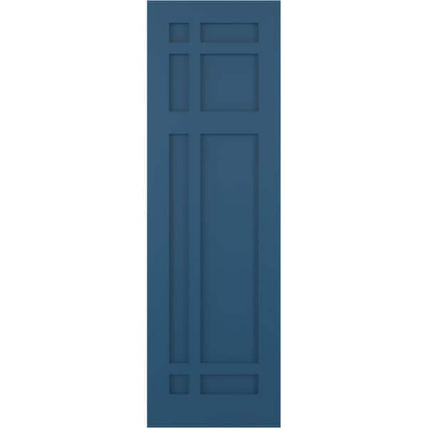 Ekena Millwork 12 in. x 27 in. Flat Panel True Fit PVC San Juan Capistrano Mission Style Fixed Mount Shutters Pair in Sojourn Blue