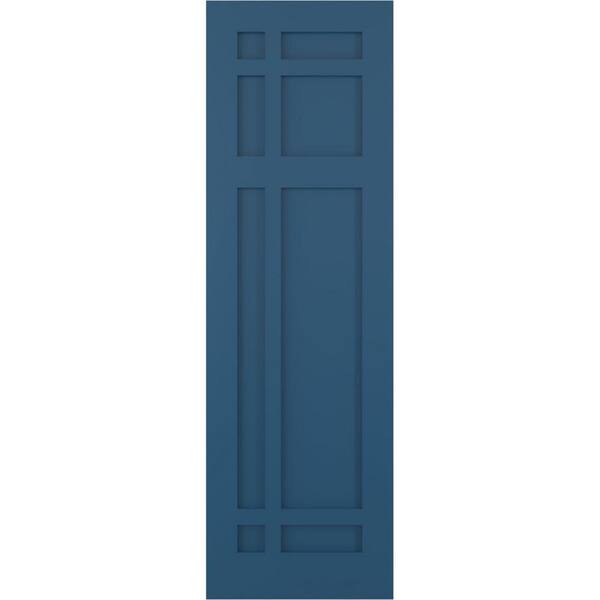 Ekena Millwork 12 in. x 32 in. True Fit Flat Panel PVC San Juan Capistrano Mission Style Fixed Mount Shutters Pair in Sojourn Blue