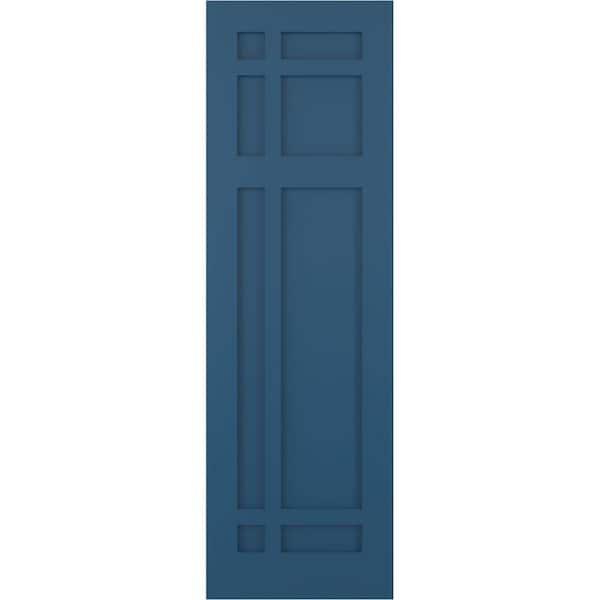 Ekena Millwork 18 in. x 30 in. Flat Panel True Fit PVC San Juan Capistrano Mission Style Fixed Mount Shutters Pair in Sojourn Blue