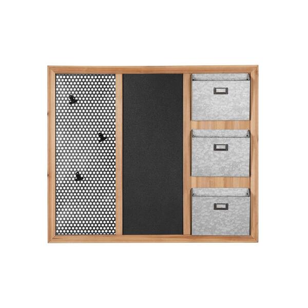 StyleWell 30 in. H x 35 in. W x 3 in. D Wood, Black and Silver Metal Wall-Mount Wall Organizer