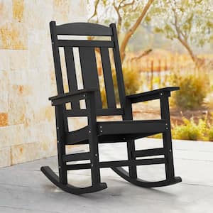 LUE BONA Black Plastic Adirondack Outdoor Rocking Chair Porch