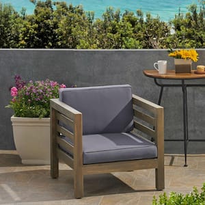Oana Grey Removable Cushions Wood Outdoor Lounge Chair with Dark Grey Cushions